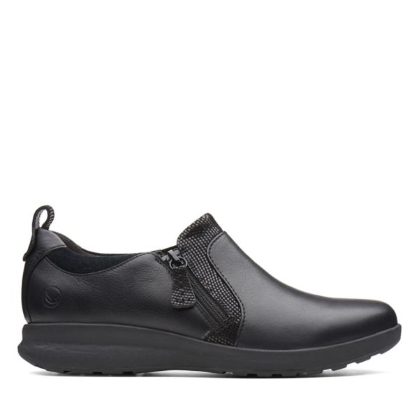Clarks Womens Un Adorn Zip Flat Shoes Black | USA-3497285